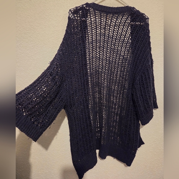 Free People Open Knit Navy Blue Sweater Cardigan - Size: Medium - Picture 3 of 6